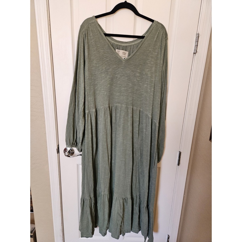 Anthropologie Saturday Sunday Green LS V-Neck Stretch Tiered Midi Dress Plus 2X